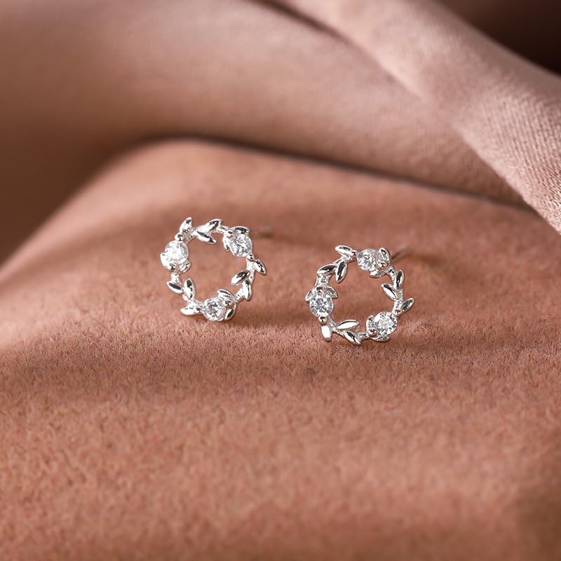 925 Sterling Silver Flower Zircon Earrings Ear Studs, 1 Pair