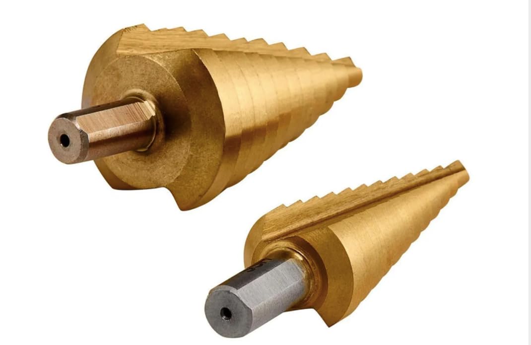 Warrior-Titanium Step Drill Bit Set, 3/16 to 1-3/8 Inch, 12-Step and 11-Step Sizes, Gold