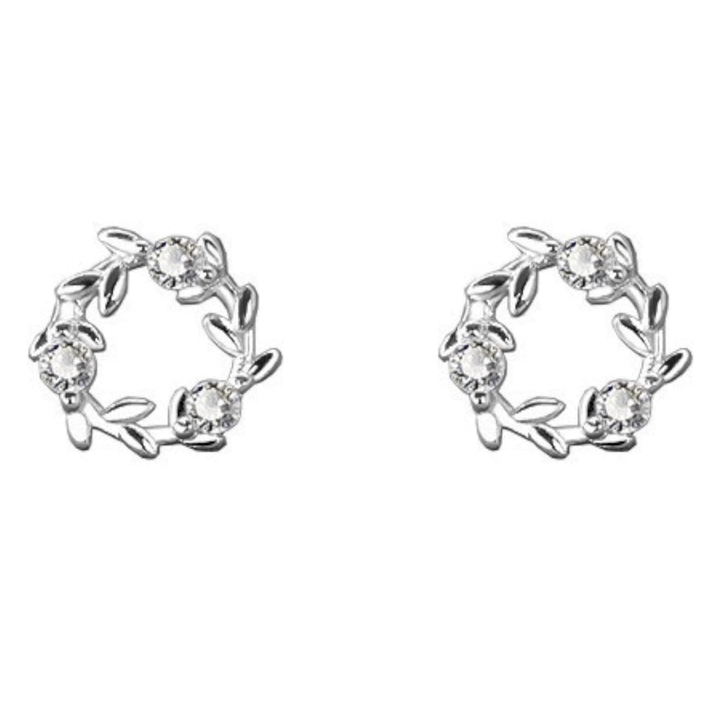 925 Sterling Silver Flower Zircon Earrings Ear Studs, 1 Pair