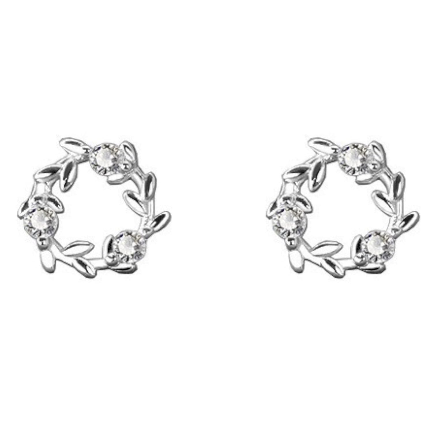 925 Sterling Silver Flower Zircon Earrings Ear Studs, 1 Pair