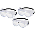Western Safety Clear Protective Safety Goggles with Adjustable Elastic Band, Ventilated Design, 3 Pack