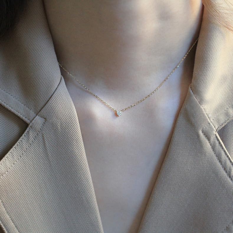 925 Sterling Silver Heart Pendant Necklace, Zircon Inlay, Dainty Chain Necklace for Women