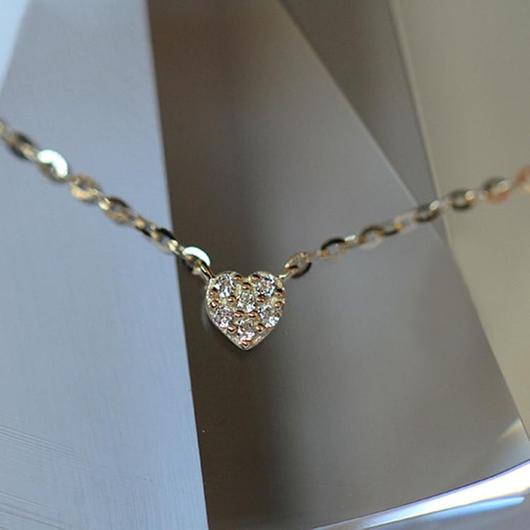 925 Sterling Silver Heart Pendant Necklace, Zircon Inlay, Dainty Chain Necklace for Women